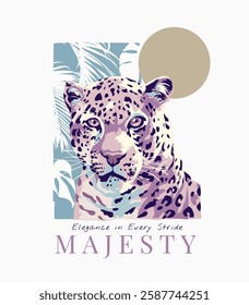 majesty slogan with leopard artistic style vector illustration