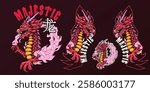 Majetic Pink Dragon in Pack Design and illustration