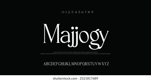 Majjogy  alphabet font. Typography decorative elegant classic lettering serif fonts vintage retro for logo.