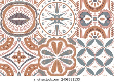 Majolica Vector Pattern. Ceramic Background. Vintage Talavera Border. Watercolor Azulejo Seamless Design. Portuguese Patchwork Ornament. Sicilian Mosaic.Ethnic Square Tile.