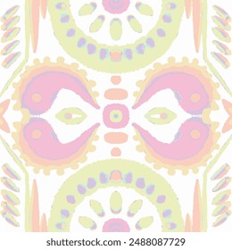 Majolica Vector Pattern. Ceramic Background. Watercolor Azulejo Seamless Design. Portuguese Patchwork Ornament. Sicilian Mosaic.Ethnic Square Tile. Vintage Talavera Border.