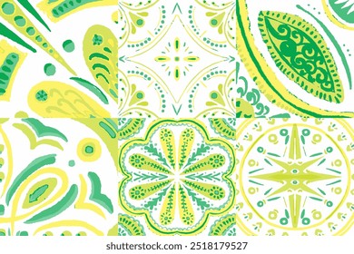 Majolica Vector Pattern. Ceramic Background. Vintage Talavera Border. Sicilian Mosaic.Ethnic Square Tile. Watercolor Azulejo Seamless Design. Portuguese Patchwork Ornament.