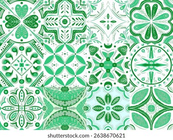 Majolica Vector Pattern. Sicilian Mosaic.Ethnic Square Tile. Vintage Talavera Border. Ceramic Background. Watercolor Azulejo Seamless Design. Portuguese Patchwork Ornament.