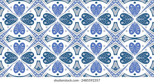 Majolika-Vektorgrafik. Klassische Talavera-Grenze. Keramischer Hintergrund. Sizilianisches Mosaik. Ethnische quadratische Fliese. Aquarell Azulejo nahtloses Design. Portugiesisches Patchwork-Ornament.