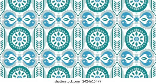 Majolica Vector Pattern. Watercolor Azulejo Seamless Design. Portuguese Patchwork Ornament. Ceramic Background. Vintage Talavera Border. Sicilian Mosaic.Ethnic Square Tile.