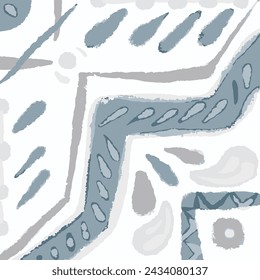 Majolica Vector Pattern. Watercolor Azulejo Seamless Design. Portuguese Patchwork Ornament. Vintage Talavera Border.Porcelain Seamless Ceramic Background. Sicilian Geometric Mosaic.Ethnic Square Tile.