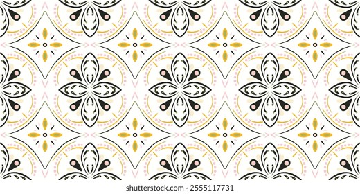 Majolica Vector Pattern. Watercolor Azulejo Seamless Design. Portuguese Patchwork Ornament. Ceramic Background. Vintage Talavera Border. Sicilian Mosaic.Ethnic Square Tile.