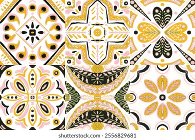 Majolica Vector Pattern. Watercolor Azulejo Seamless Design. Portuguese Patchwork Ornament. Sicilian Mosaic.Ethnic Square Tile. Ceramic Background. Vintage Talavera Border.