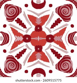 Majolica Vector Pattern. Watercolor Azulejo Seamless Design. Portuguese Patchwork Ornament. Ceramic Background. Sicilian Mosaic.Ethnic Square Tile. Brown and Orange Vintage Talavera Border.