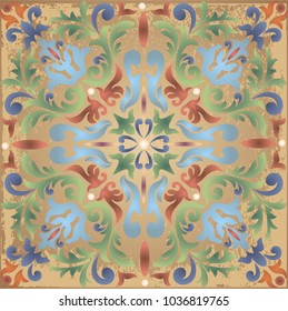 Majolica, vintage ornaments on the antique tiles