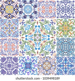 Majolica, vintage ornaments on the antique tiles
