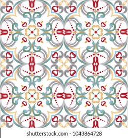 Majolica, vintage ornaments on the antique tiles