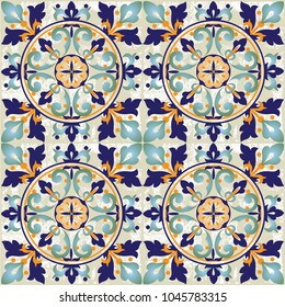 Majolica, vintage ornaments on the antique tiles