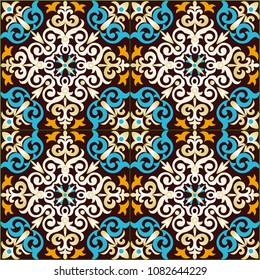 Majolica, vintage ornaments on the antique tiles