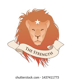 Major Arcana Emblem Tarot Card. The Strength. Lion head whith star, isolated on white background