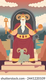 Major Arcana tarot card design. Hand drawn cartoon flat style. THE EMPEROR