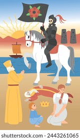 Major Arcana tarot card design. Hand drawn cartoon flat style.Death