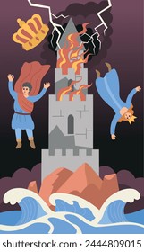 Major Arcana tarot card design. Hand drawn cartoon flat style.The Tower