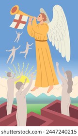 Major Arcana tarot card design. Hand drawn cartoon flat style. Judgement.