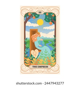 Major Arcana tarot card design. Hand drawn cartoon linear flat style. THE EMPRESS