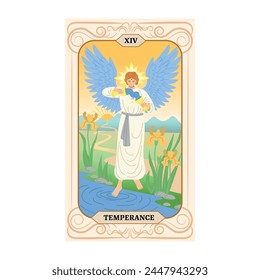 Major Arcana tarot card design. Hand drawn cartoon flat style. Temperance