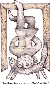 The major arcana tarot card, vintage hand drawn illustration with mystic symbols.  old Marseilles deck.