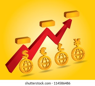 Major currencies with graph - business illustration