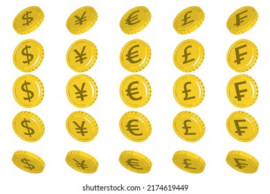 Major currency set (dollar, yen, euro, pound, franc) [Vector illustration material]