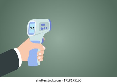 Major equipment to cope Corona virus or Covid-19 virus, hand is hold thermometer at a high temperature of 38.5 degrees, the risk of corona virus or Covid-19 virus.