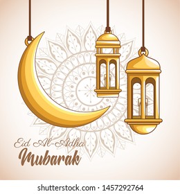 major festival of the Muslims and moon with chandelier and flower background vector illustration graphic design