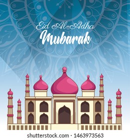 major festival of the Muslims and mosque on bluish background vector illustration graphic design