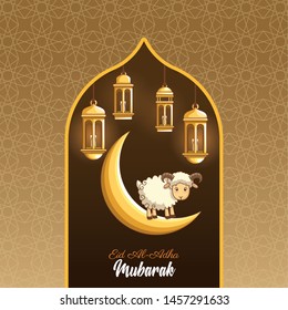major festival of the Muslims and mosque ram moon chandeliers on gold background vector illustration graphic design