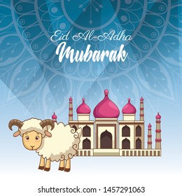 major festival of the Muslims and ram mosque on bluish background vector illustration graphic design