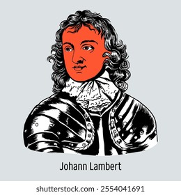 Major General John Lambert was a parliamentary soldier and English military officer, politician. Hand drawn vector illustration