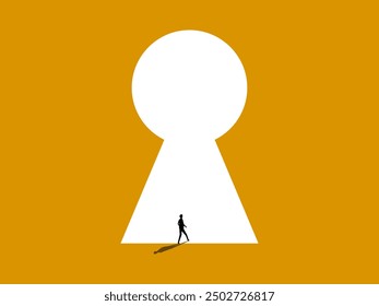 Major growth opportunity. Businessman walks out through key door