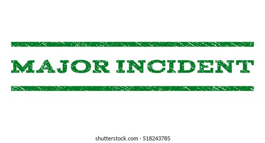 Major Incident watermark stamp. Text tag between horizontal parallel lines with grunge design style. Rubber seal stamp with scratched texture. Vector green color ink imprint on a white background.