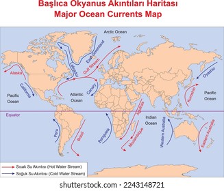 Major Ocean Currents Map, education illustrator