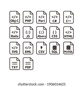 Major programming languages and file formats vector icon illustration set.