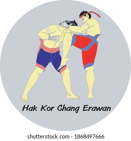 Major Thai-style boxing winning card : 15 styles.1 of 15 styles of  Mae Mai Muay Thai. This style is called break the neck of an elephant.
Thai language is called Hak Kor Erawan.