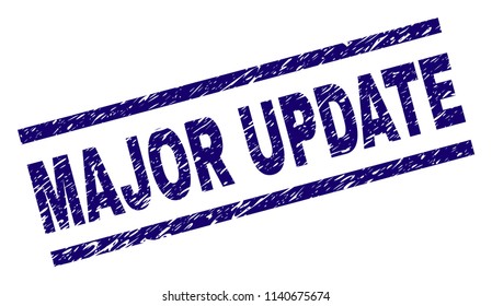 MAJOR UPDATE stamp seal watermark with grunge style. Blue vector rubber print of MAJOR UPDATE caption with grunge texture. Text caption is placed between parallel lines.