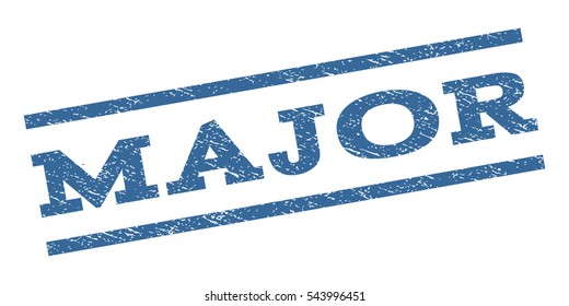 Major watermark stamp. Text tag between parallel lines with grunge design style. Rubber seal stamp with unclean texture. Vector cobalt blue color ink imprint on a white background.