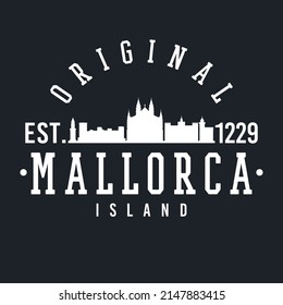 Majorca, Balearic Islands, Spain Skyline Original. A Logotype Sports College and University Style. Illustration Design Vector City.