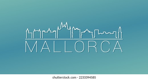 Majorca, Balearic Islands, Spain Skyline Linear Design. Flat City Illustration Minimal Clip Art. Background Gradient Travel Vector Icon.