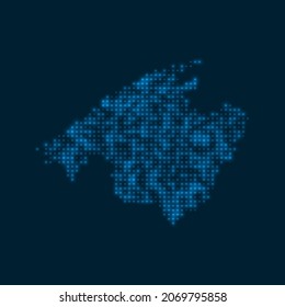 Majorca dotted glowing map. Shape of the island with blue bright bulbs. Vector illustration.
