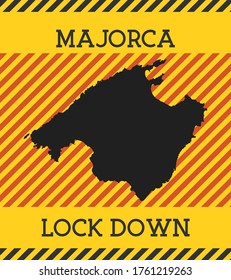 Majorca Lock Down Sign. Yellow island pandemic danger icon. Vector illustration.