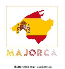 Majorca Logo. Map of Majorca with island name and flag. Trendy vector illustration.