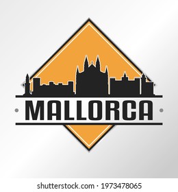 Majorca, Mallorca, Balearic Islands, Spain Skyline Logo. Adventure Landscape Design Vector City Illustration Vector illustration.