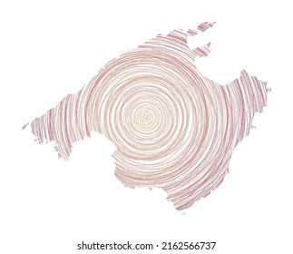 Majorca map filled with concentric circles. Sketch style circles in shape of the island. Vector Illustration.