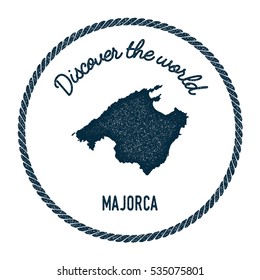 Majorca map in vintage discover the world rubber stamp. Hipster style nautical postage Majorca stamp, with round rope border. Majorca map vector illustration.