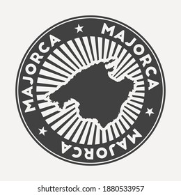 Majorca round logo. Vintage travel badge with the circular name and map of island, vector illustration. Can be used as insignia, logotype, label, sticker or badge of the Majorca.